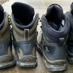 Back of my old boots on the left. New boots plus 4 miles on the right.