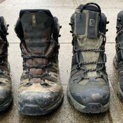 Front of my old boots on the left. New boots plus 4 miles on the right.