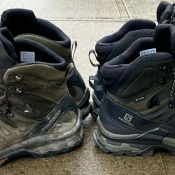 Sides of my old boots on the left. New boots plus 4 miles on the right.